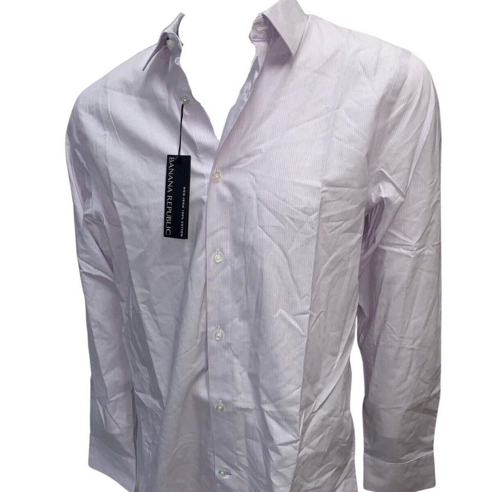 Banana Republic Men Non-Iron Slim Fit Button Down Stripe Light Purple 512366 NWT